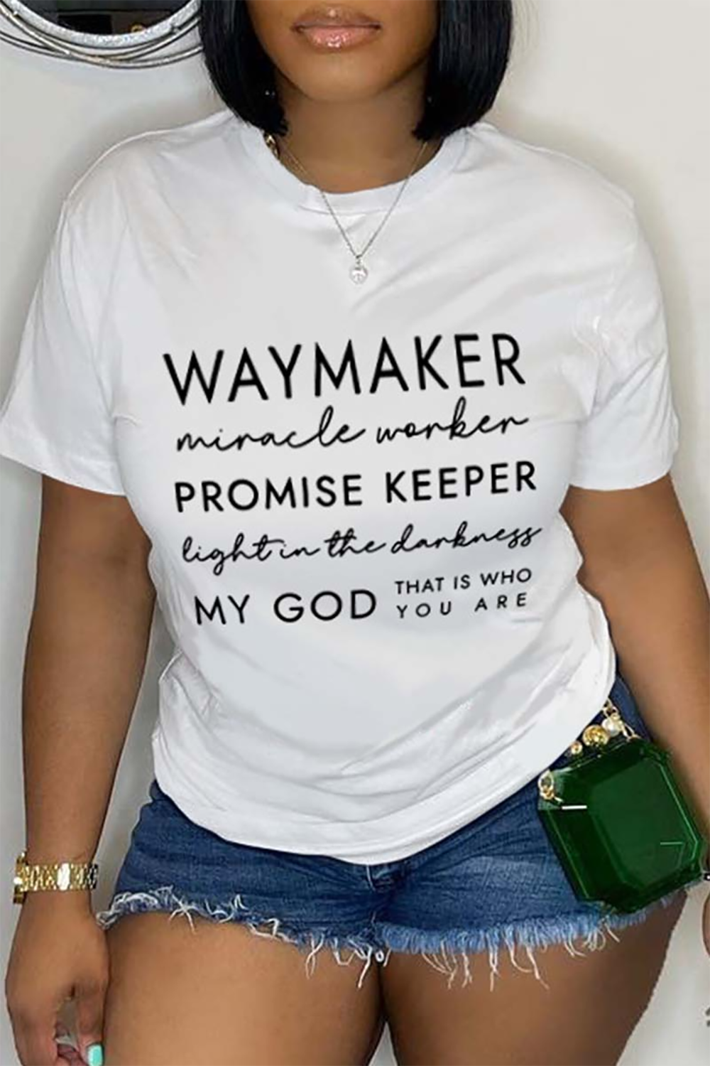 Plus Size Daily T-Shirt White Letter Print Round Neck Short Sleeve T-Shirt