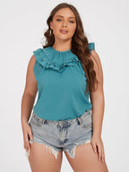 VIP Plus Green Ruffle Trim Botton Back Tank Top