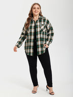 Plaid Pocket Drop Shoulder Blouse
