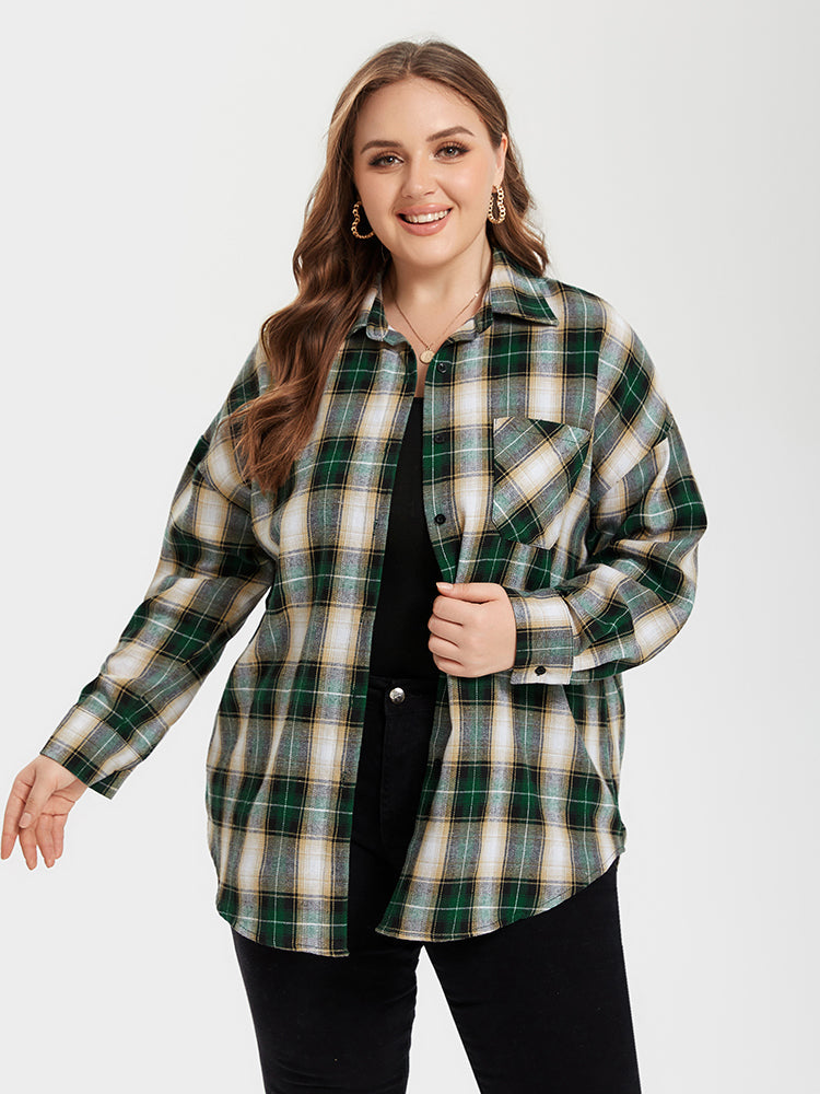Plaid Pocket Drop Shoulder Blouse