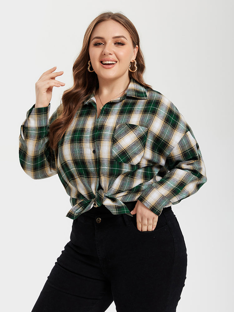 Plaid Pocket Drop Shoulder Blouse