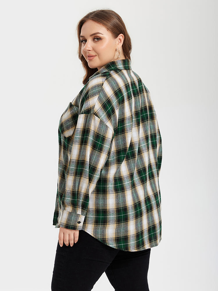 Plaid Pocket Drop Shoulder Blouse
