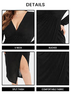 Solid Split Thigh V-Neck Ruched Midi Dress