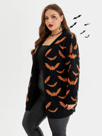 Halloween Bat Pattern Open Front Tunic Cardigan