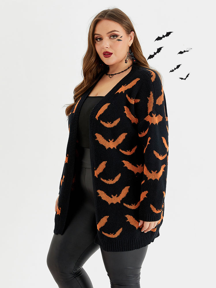 Halloween Bat Pattern Open Front Tunic Cardigan