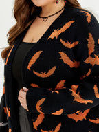 Halloween Bat Pattern Open Front Tunic Cardigan