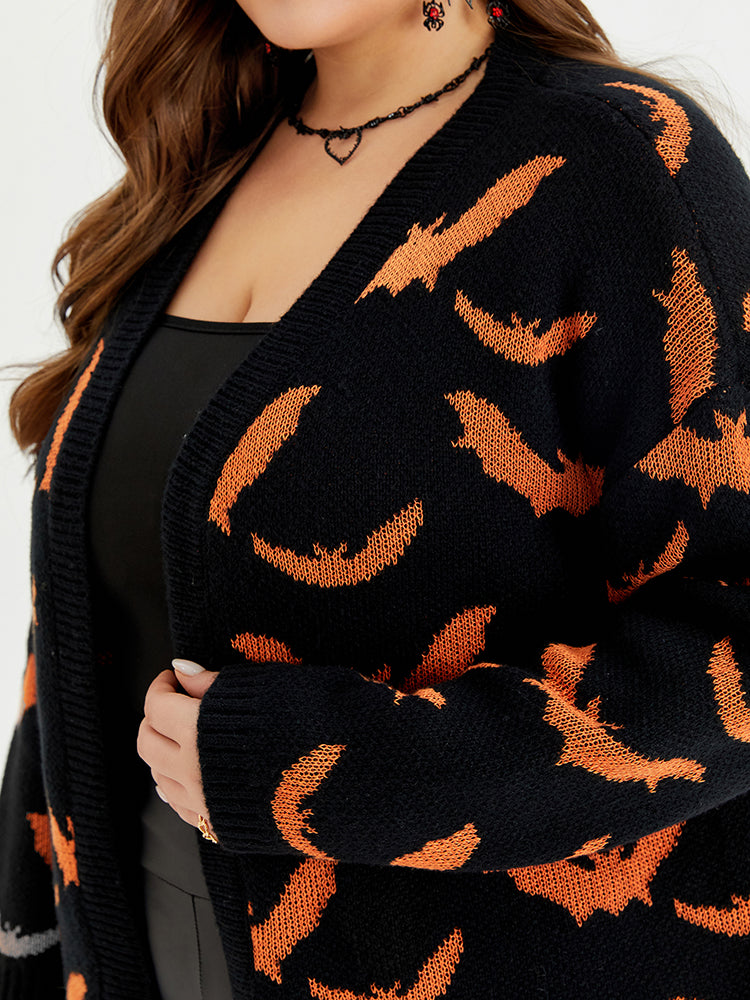 Halloween Bat Pattern Open Front Tunic Cardigan