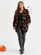 Halloween Bat Pattern Open Front Tunic Cardigan