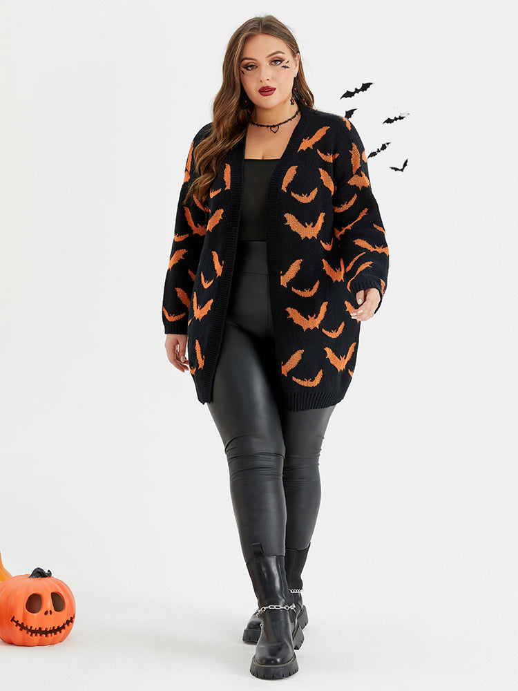 Halloween Bat Pattern Open Front Tunic Cardigan