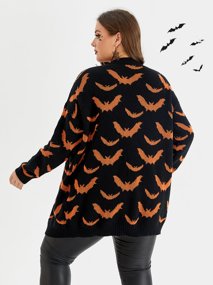 Halloween Bat Pattern Open Front Tunic Cardigan