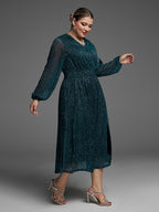 VIP Pocket Elastic Waist Split Sequin Dress