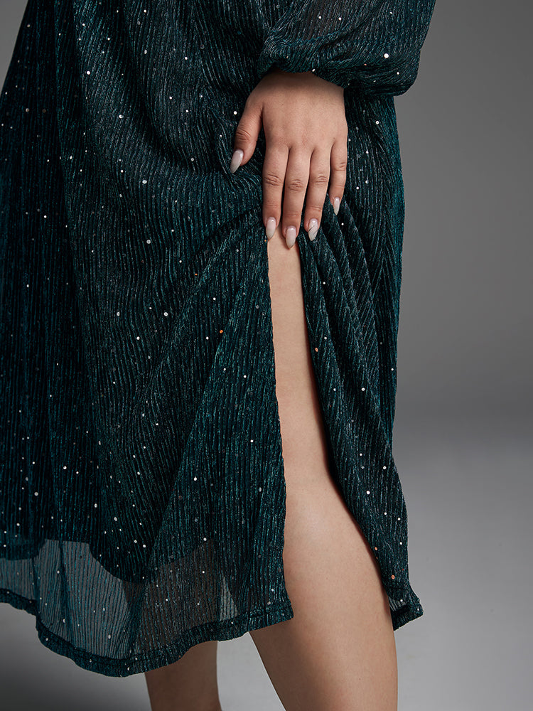 VIP Pocket Elastic Waist Split Sequin Dress