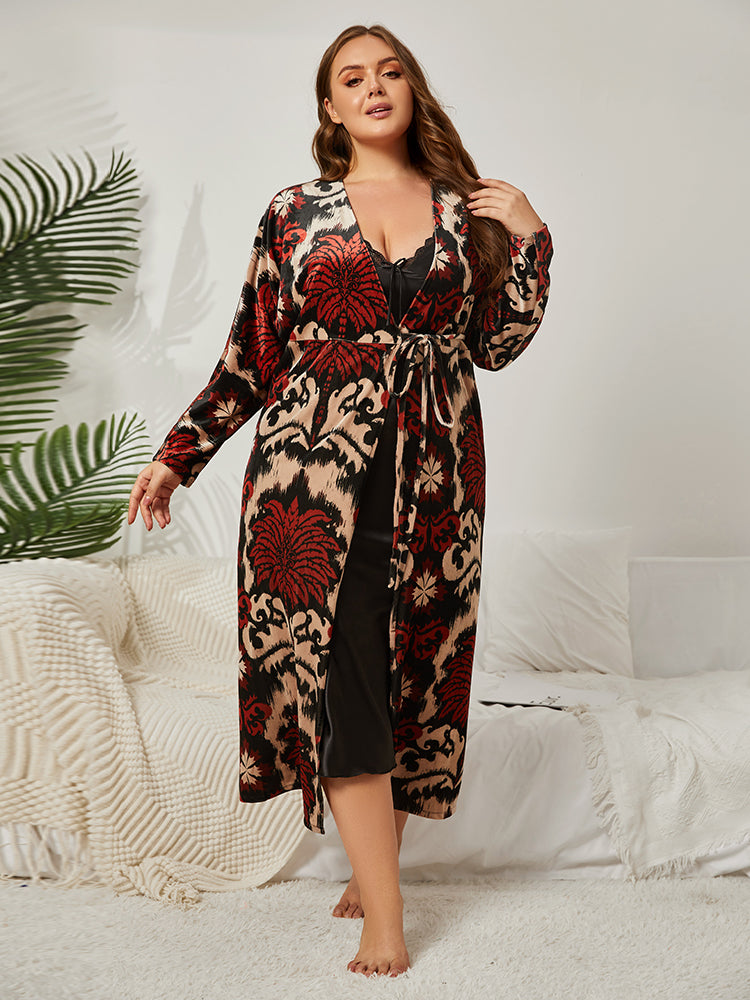 Plus Floral Velvet Tie Front Pajama
