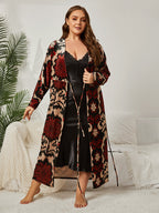 Plus Floral Velvet Tie Front Pajama