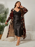 Plus Floral Velvet Tie Front Pajama