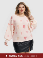 Heart Pattern Boat Neck Sweater