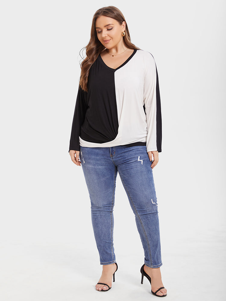 VIP Two Tone Dolman Sleeve Ruched Tee
