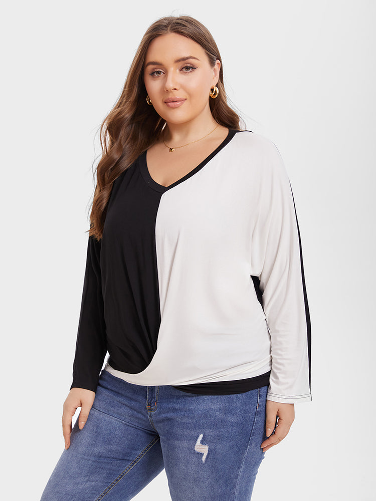 VIP Two Tone Dolman Sleeve Ruched Tee