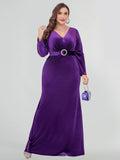 V-Neck Velvet Belt Maxi Dress