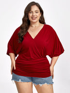 VIP Plus Plain Crisscross V Neck Ruched Hem Tee