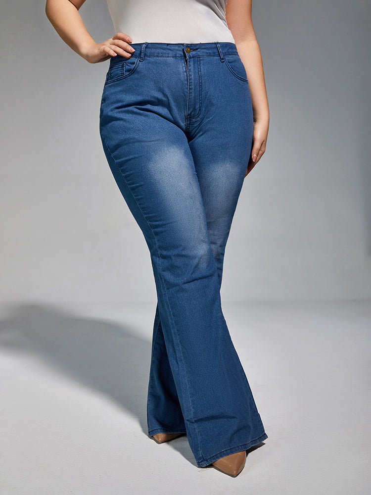 Plus High Waist Wash Flare Leg Jeans