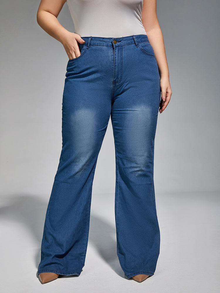 Plus High Waist Wash Flare Leg Jeans