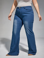 Plus High Waist Wash Flare Leg Jeans