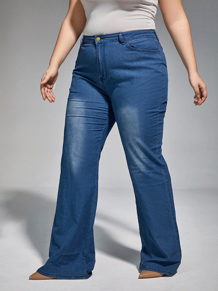 Plus High Waist Wash Flare Leg Jeans