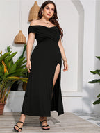 VIP Plus Ruched Crisscross Split Mermaid Maxi Dress