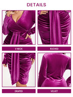 VIP V-Neck Ruched Draped Velvet Dress